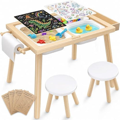 Easyego Sensory Table & Chair Set – Multifunctional Sand & Water Table with Double-Sided Lid, Paper Roll, Storage Box, Transparent & Game Board, and Foldable Bins for Kids' Indoor & Outdoor Play