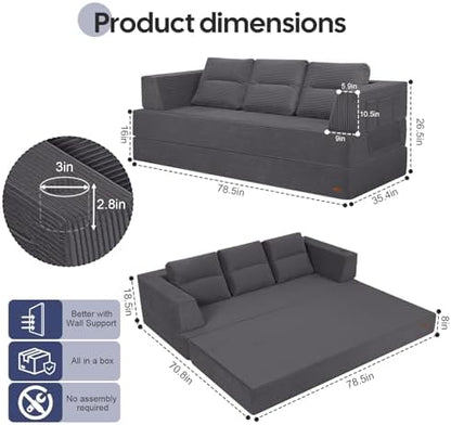 COMAX Futon Sofa Bed, Convertible Sofa Bed, Folding Boneless Couches