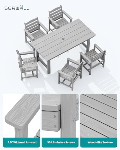 SERWALL Patio Dining Chair Set of 2, HDPE Dining Chair, Light Gray