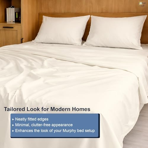 Cottington Lane Ivory Sheets for Murphy Bed Mattress, 4 Piece Premium Ultra Soft Brushed Microfiber California King Size Wall Bed Sheet Set, 6-10 Inch Deep Pocket with All-Around Elastic