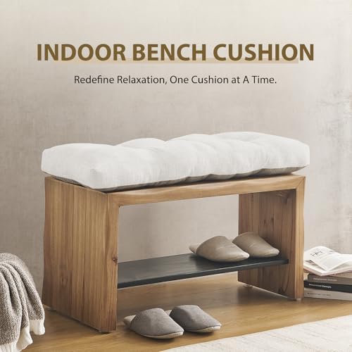downluxe Indoor Bench Cushion for Indoor Furniture, Non-Slip Tufted Overstuffed Textured Foam Bench Seat Cushion, 36" X 14" X 4", Beige, 2 Pack