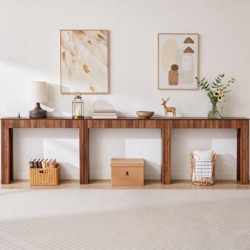 118"L Long Narrow Sofa Table Behind Couch with Charging Station ,Walnut