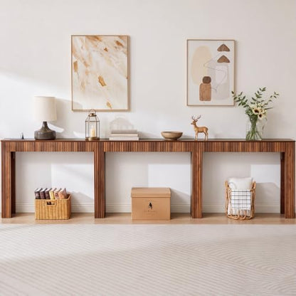 118"L Long Narrow Sofa Table Behind Couch with Charging Station ,Walnut