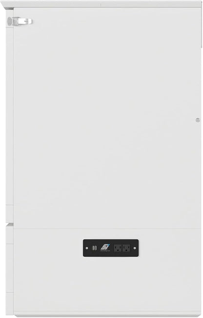 AFI Hamilton Full Murphy Bed Chest with Mattress, Storage, and Built-in Charger in White