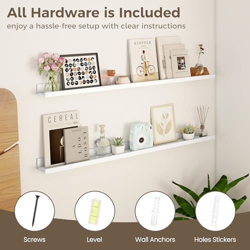 Picture Ledge Shelf, 40'' White Floating Shelves with Lip Set of 2