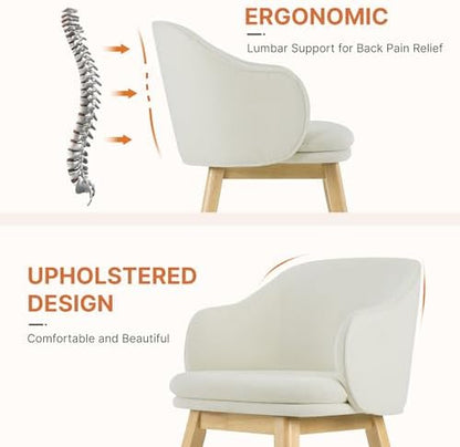 KISLOT Wooden Dining Chairs Set of 4, Fabric Upholstered Modern Dining Room Chairs with Barrel Backrest & Double-Layer Thick Cushion for Living Room, Restaurant, Kitchen and Café, Light Beige, 2 Boxs