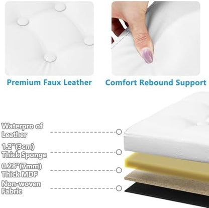 AmasSmile Ottoman with Storage,16" Folding Leather Foot Rest Chest,White