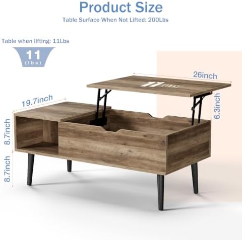 DUMOS Coffee Tables with Storage, Lifting Top for Living Room