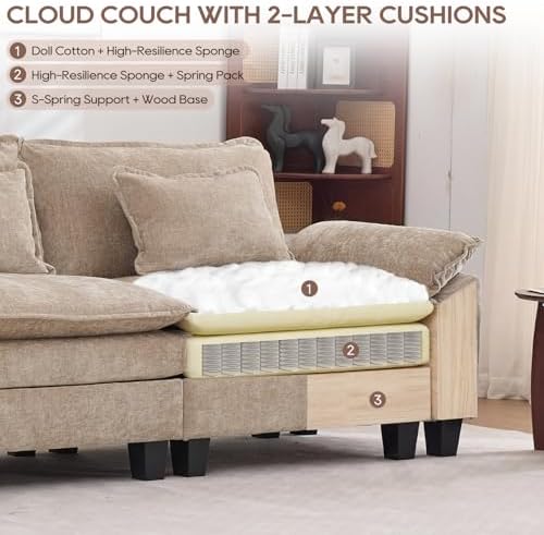 IPKIG 117" Modular Sectional Cloud Couch, Modern L-Shaped Sofa with Ottoman