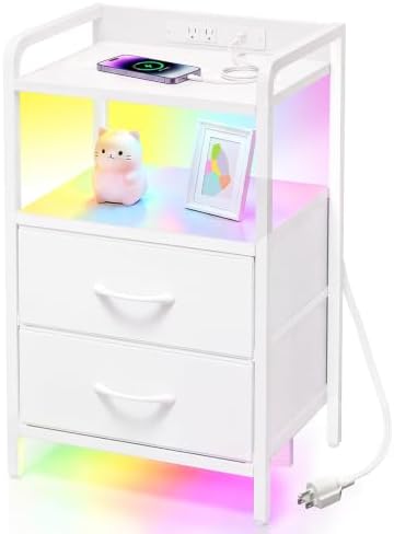 Fixwal Led Nightstand with Dynamic RGB Color Ambient Light, White