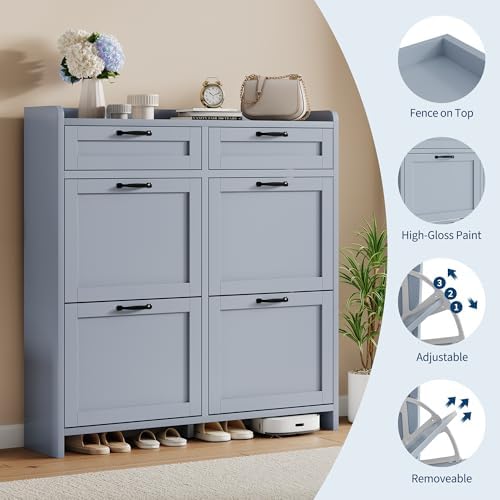 Garvee Shoe Cabinet with 4 Flip Drawers & 2 Top Drawers, Wooden