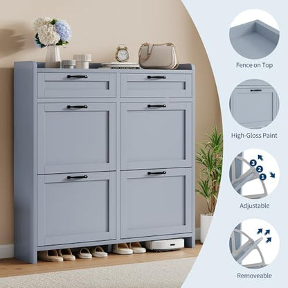 Garvee Shoe Cabinet with 4 Flip Drawers & 2 Top Drawers, Wooden