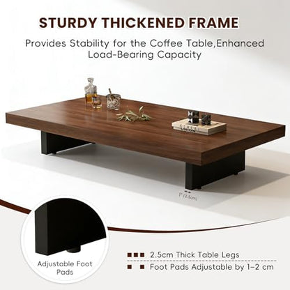 Modern Minimalist Square Coffee Table Low Profile Wood Living Room