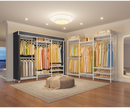 VIPEK V5C Bedroom Armoires Portable Closet Clothing Rack, White Metal with Black Cover, Adjustable Custom Freestanding Wardrobe Heavy Duty Covered, Max Load 890LBS