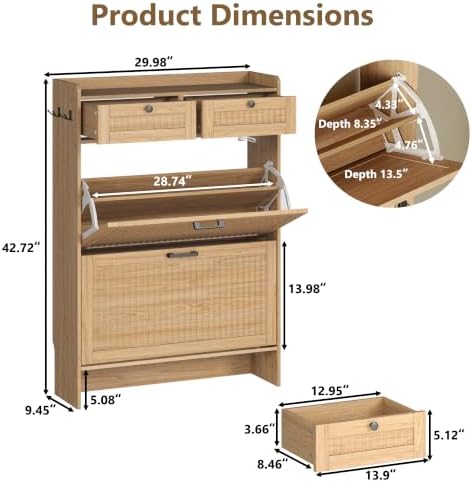 Shoe Cabinet for Entryway with 2 Flip Drawers & 2 Storage Drawers