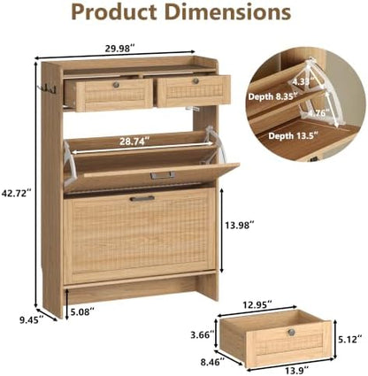 Shoe Cabinet for Entryway with 2 Flip Drawers & 2 Storage Drawers