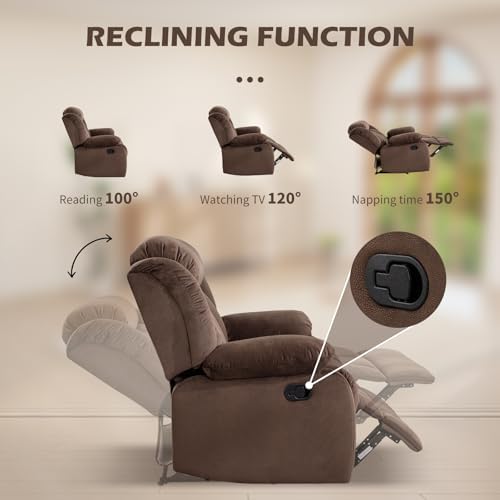 INZOY Manual Reclining Sofa Set, Included Manual Single Recliner Chair and Wall-Hugger 2 Seat Recliner Loveseat, Modern Double Reclining Sofa Couch for Living Room Furniture, Brown, 1+2