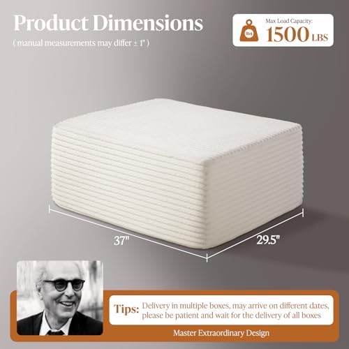 37" Cloud Sectional Couch Ottoman for Living Room, Extra Deep Seats No Assembly, Minimalist Modular Couch, Corduroy (Cream, Single Ottoman)