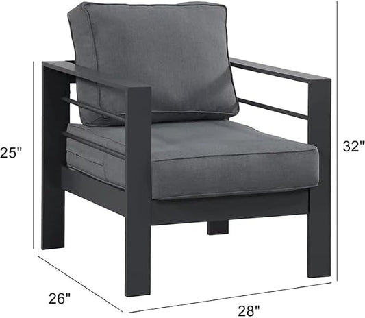 Kiss the Water 2 PCS Aluminum Outdoor Patio Sofa Set, All Weather Rust-Proof Metal Patio Couch, Modern Outdoor Furniture for Backyard Porch Garden, 5" Thick Waterproof Olefin Cushions, Light Grey
