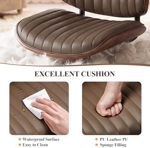 MALOL Leather Dining Chairs Set of 2, Modern Upholstered Dining Room Kitchen Chairs with Metal Legs and Wooden Back Support for Home Dining Room/Restaurant, Brown
