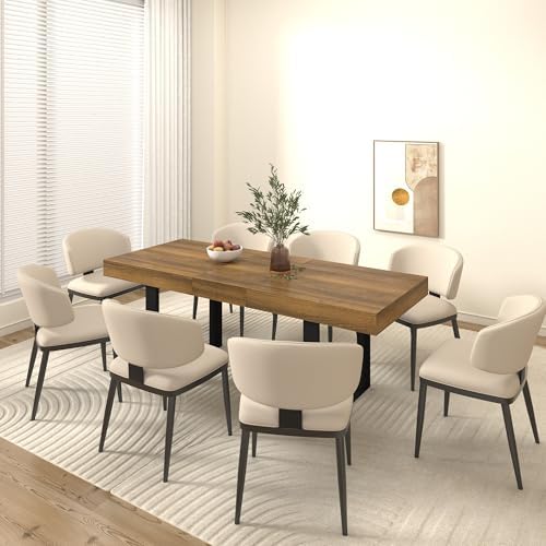 78.74" Extendable Dining Table for 6 8 10 Person, Farmhouse Expandable Dining Table Large Rectangle Wooden Expanding Table with Black Legs for Kitchen Dining Room Conference Small Space, Brown