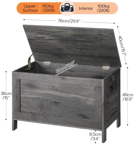 HOOBRO Toy Box, Retro Wooden Look Storage Chest with Safety Hinge, Entryway Storage Bench Supports 330 lb, 29.9 x 15.7 x 18.9 Inches Toy Chest Organizer, Easy Assembly, Charcoal Black BC75CW01G2