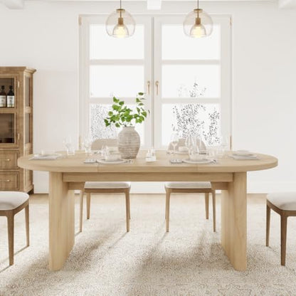 GarveeHome 70.87" Long Oval Dining Table with Wooden Base for 4-6 People