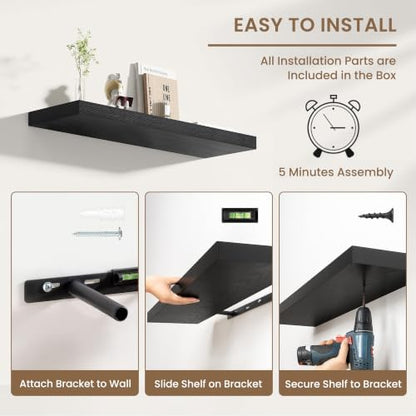 Dreamland 40 Inches Wall Mounted Wood Floating Shelves, Black, 2 Pack