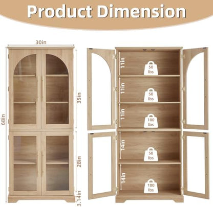 Joaxswe 68" Tall Bookcase with 4 Glass Doors, Farmhouse Bookshelf Set of 2
