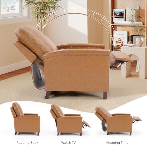 CANMOV Genuine Leather Pushback Recliner Chair for Living Room, Brown