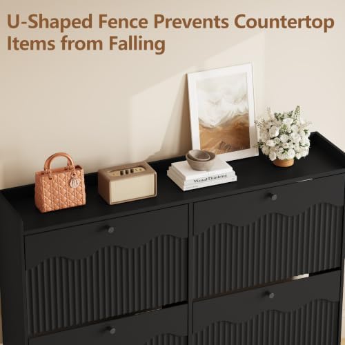 BORNOON Large Shoe Storage Cabinet with 6 Flip Drawers and Modern Wave-Edge Fluted Panels, High-Capacity Slim Shoe Rack for Entryway, Freestanding Organizer with Adjustable Shelves and Anti-Tip Kit
