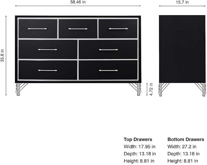 New Classic Furniture Ava 2-Piece Wood Dresser and Mirror Set, Ebony Black