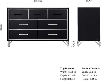 New Classic Furniture Ava 2-Piece Wood Dresser and Mirror Set, Ebony Black