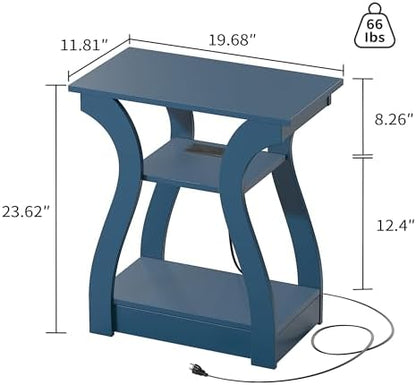 End Tables Living Room, End Table with Charging Station Navy Blue