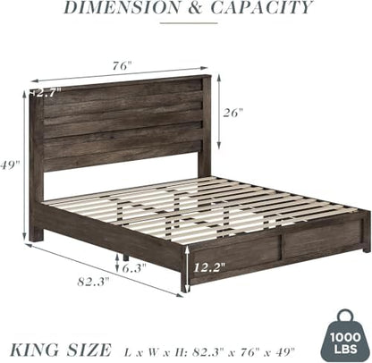 Albott Farmhouse King Platform Bed with 49" Headboard & Footboard