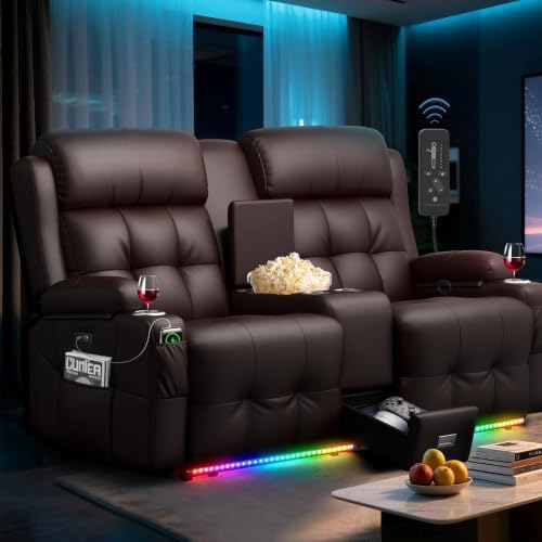 RV Loveseat Recliner Sofa, Home Theater Seating with Console & Massage