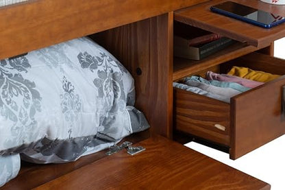 memomad Bali Slim Set: Bed + Flat Headboard, Full Size, Caramel Brown