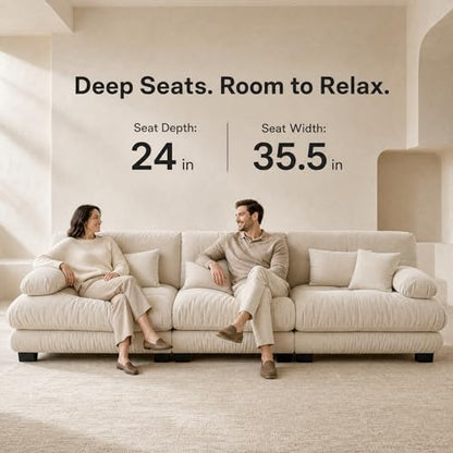 133.8" Chenille Cloud Couch, 3 Seater Sofa Couch, Beige