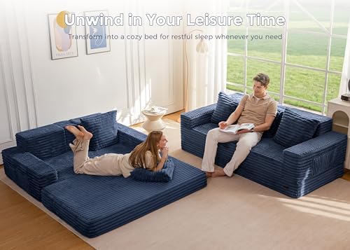 MAXYOYO Sofa Bed, 64-Inch Boneless Loveseat with 2 Cup Holders