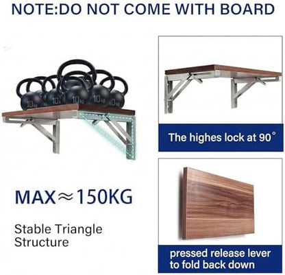 Heavy Duty 18 Inch Folding Shelf Brackets, 2-Pack Collapsible Wall Mounted Brackets, Stainless Steel Fold Down Support for Laundry Room, Kitchen, Closet - Space Saving Hardware