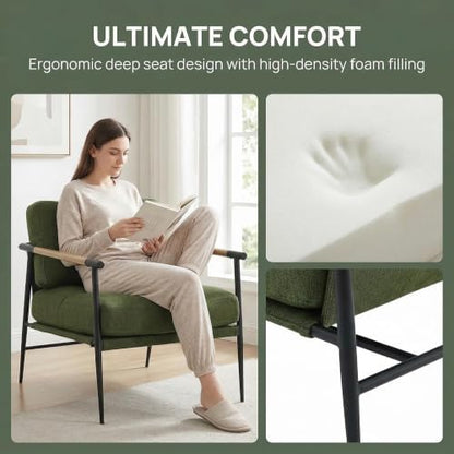 DUOMAY Green Modern Accent Chair Soft Linen Fabric Armchair Sofa Lounge Bedroom Chair with Metal Leg for Living Room Reading Office