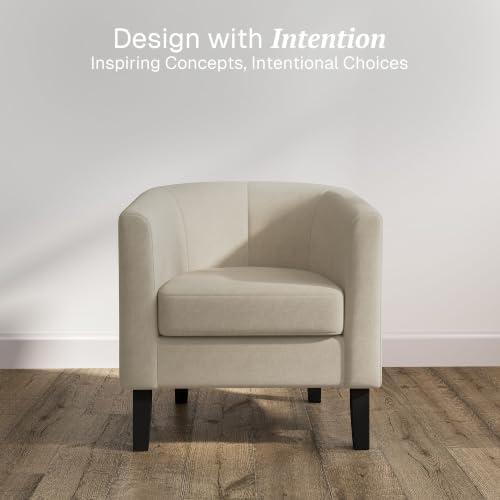 BELLEZE Accent Barrel Chair, Set of 2 Linen Round Club Tub Sofa Corner Chair with Flared Legs and Cozy Soft Padding for Living Room Bedroom Waiting Room - Beige