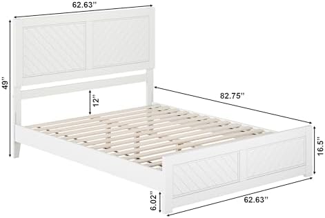 AFI, Berkshire Queen Solid Wood Low Profile Platform Bed with Matching Footboard, White