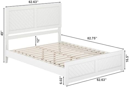 AFI, Berkshire Queen Solid Wood Low Profile Platform Bed with Matching Footboard, White