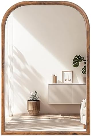 20"x30" Arch Wall Mirror Bathroom Mirror for Wall Mounted, Tempered Glass, Wood Grain Finish Frame Wall Mirror Decorative for Living Room Bedroom Entryway, Natural