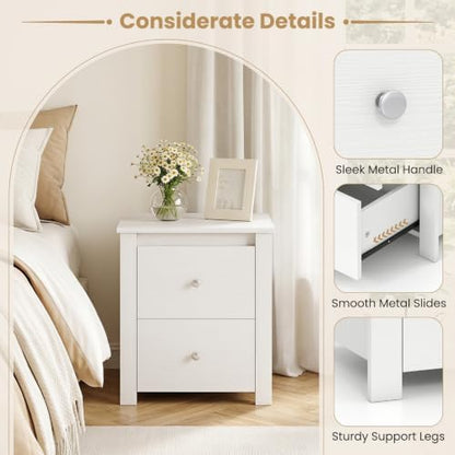 GIANTEX 21'' Wooden Nightstand Set of 2 with 2 Drawers, White