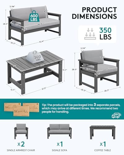 SERWALL 4 Pieces HDPE Outdoor Conversation Sofa Set with Cushions