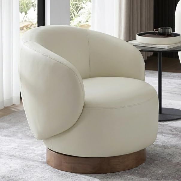 KISLOT Swivel Accent Chair Modern Round Barrel Armchair with Upholstered Faux Leather for Living Room Bedroom Waitingroom,1 Box,Cream