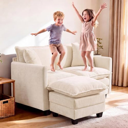 Loveseat Sofa w/Ottoman, Soft Chenille Cloud‑Cushion Couch