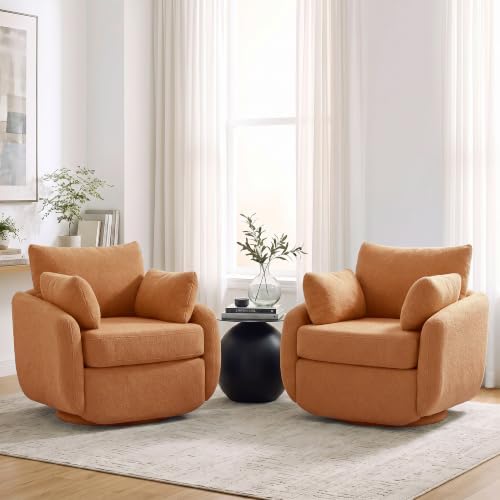 360° Swivel Accent Chair Set of 2, Barrel Living Room Chair, Orange